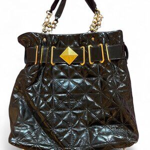 Vintage Paradox Leather black and gold quilted leather shoulder tote bag